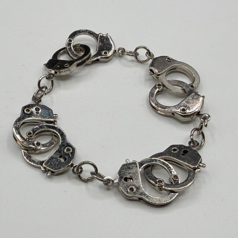 Handcuff Link Bracelet Silver Tone Gothic Punk Statement Chain Jewelry Gift